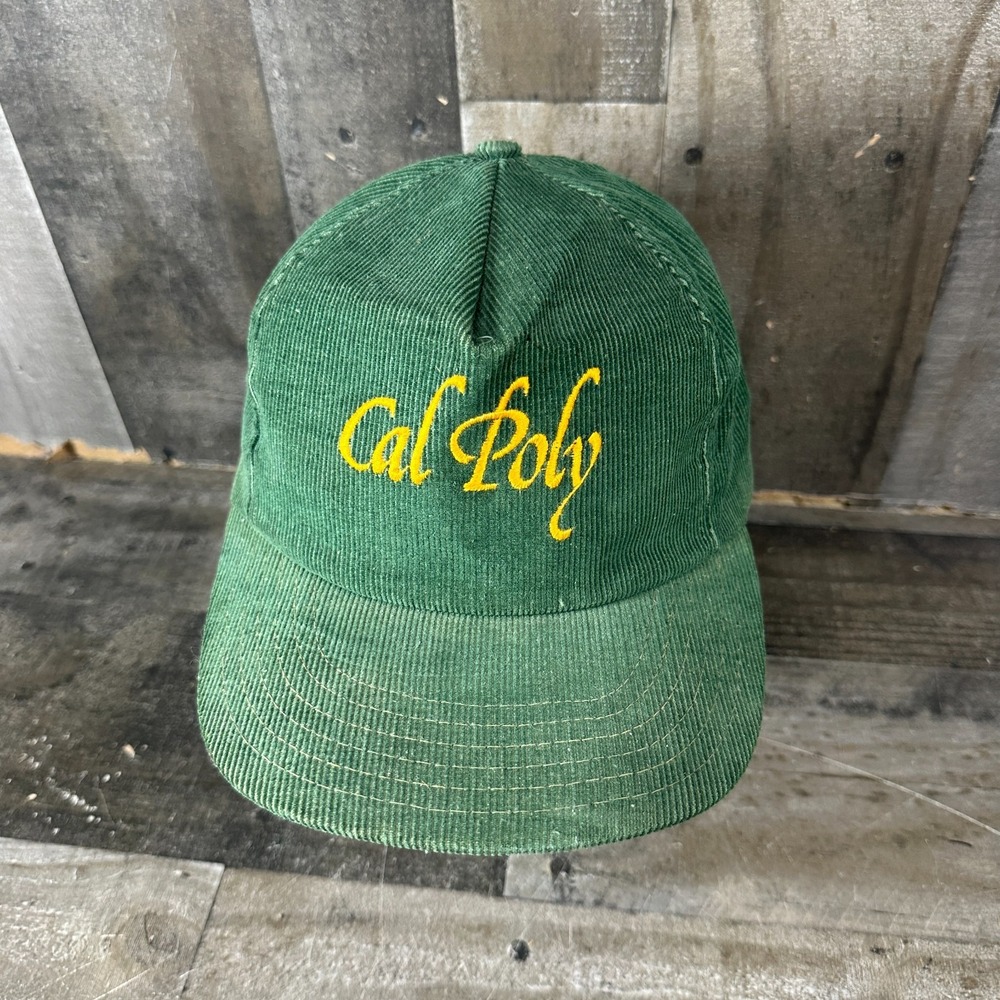 Vintage Rare Cal Poly Corduroy, Snapback Cap Hat Green